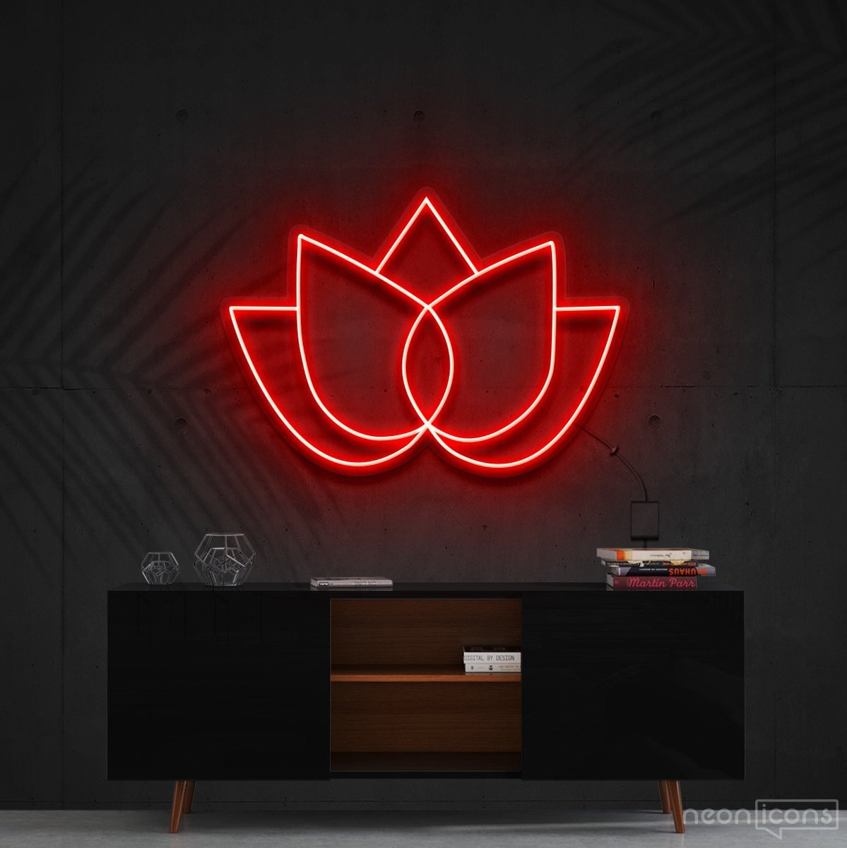 "Lotus Flower" Neon Sign 60cm (2ft) / Red / Cut to Shape by Neon Icons