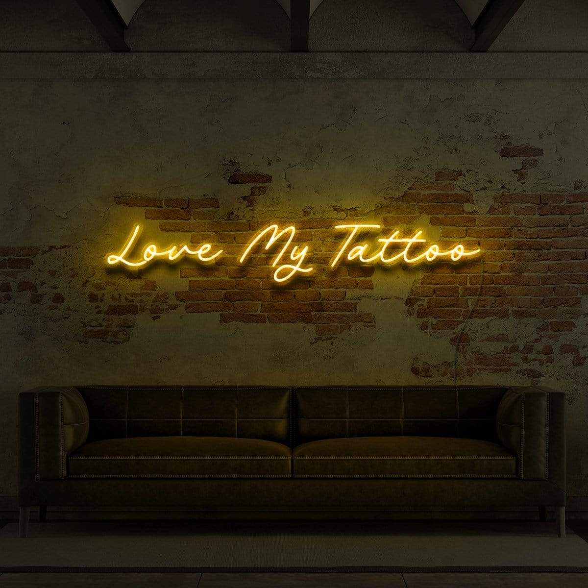 "Love My Tattoo" Neon Sign for Tattoo Parlours 90cm (3ft) / Yellow / LED Neon by Neon Icons
