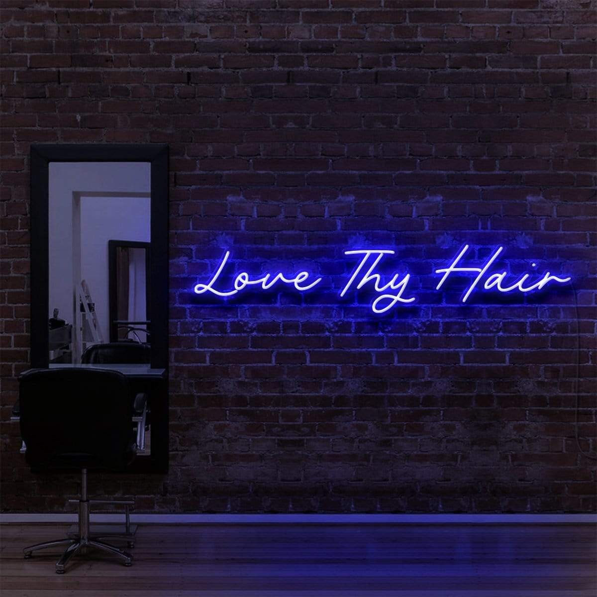 "Love Thy Hair" Neon Sign for Hair Salons & Barbershops 90cm (3ft) / Blue / LED Neon by Neon Icons