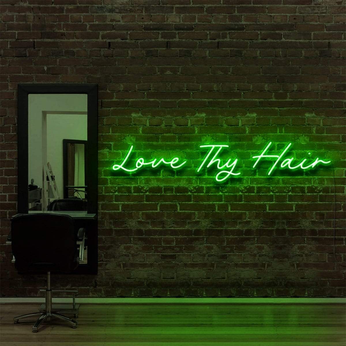 "Love Thy Hair" Neon Sign for Hair Salons & Barbershops 90cm (3ft) / Green / LED Neon by Neon Icons