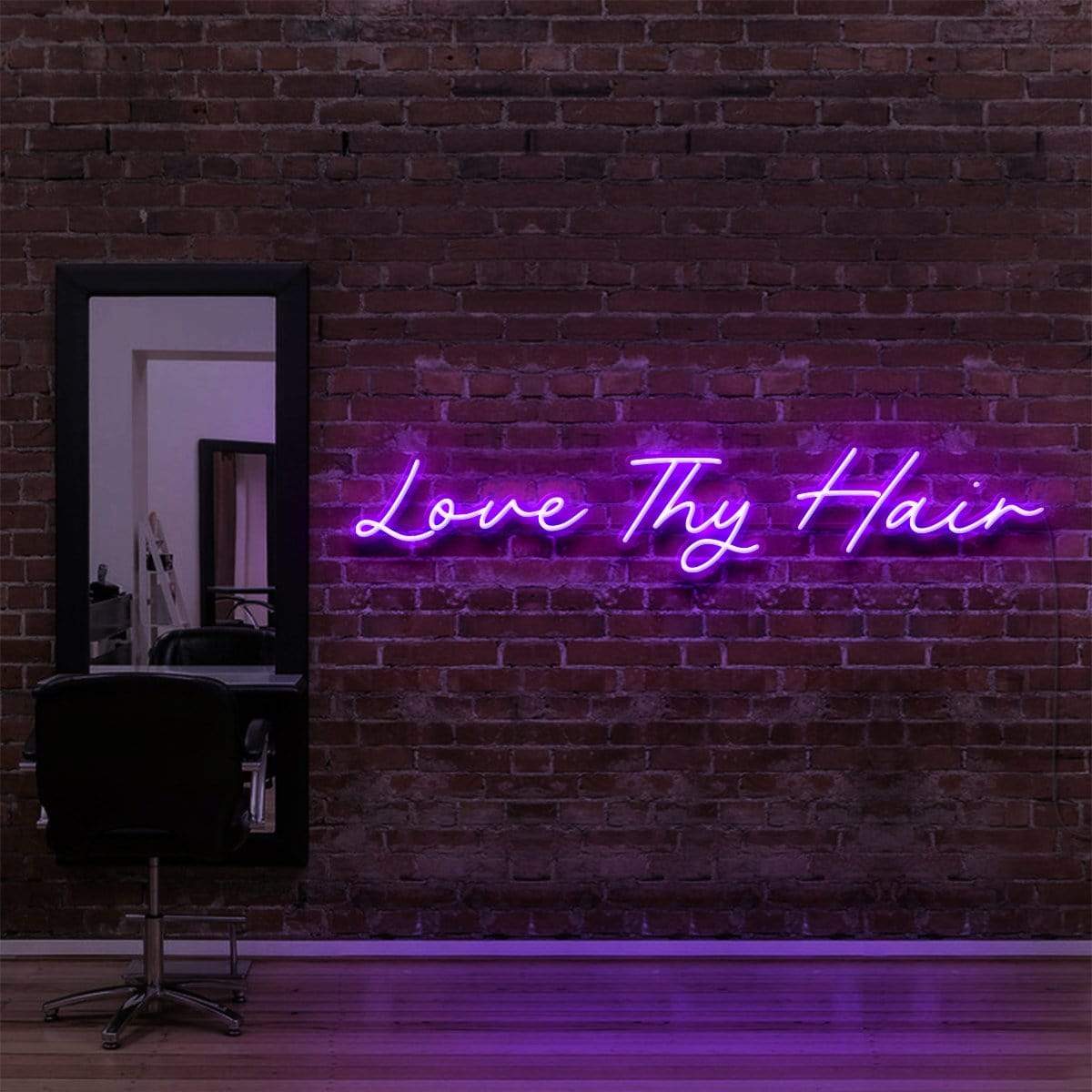 "Love Thy Hair" Neon Sign for Hair Salons & Barbershops 90cm (3ft) / Purple / LED Neon by Neon Icons