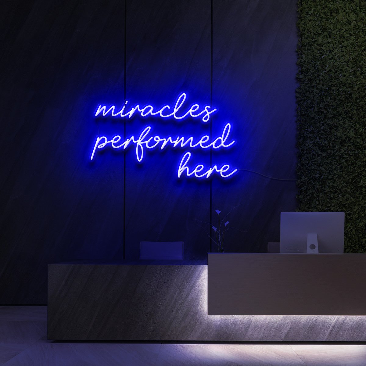 "Miracles Performed Here" Neon Sign for Beauty Salons & Cosmetic Studios 60cm (2ft) / Blue / LED Neon by Neon Icons