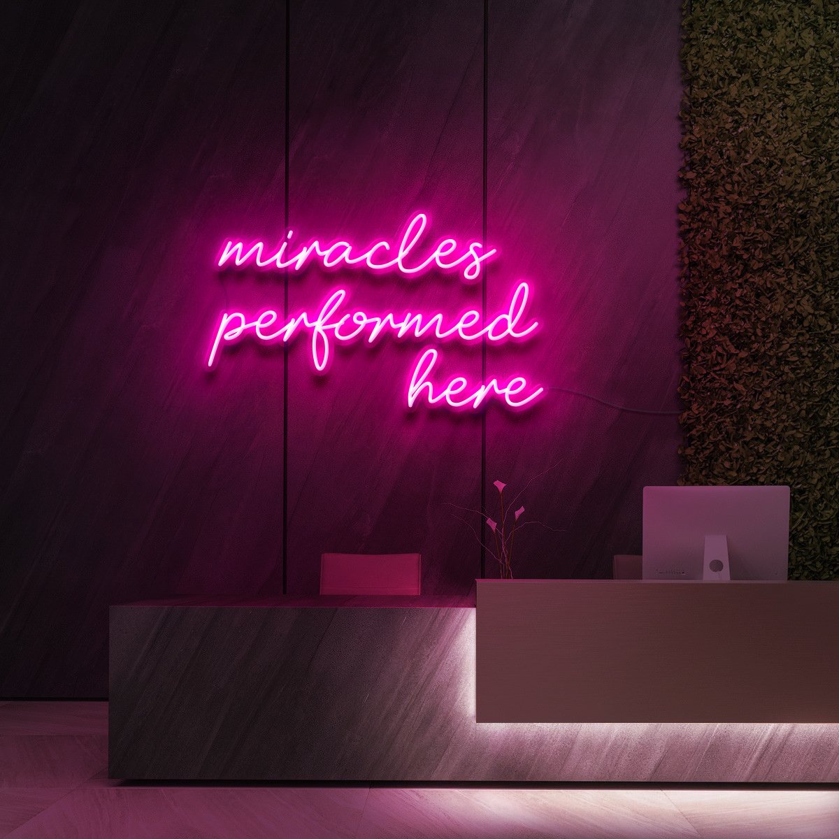 "Miracles Performed Here" Neon Sign for Beauty Salons & Cosmetic Studios 60cm (2ft) / Pink / LED Neon by Neon Icons