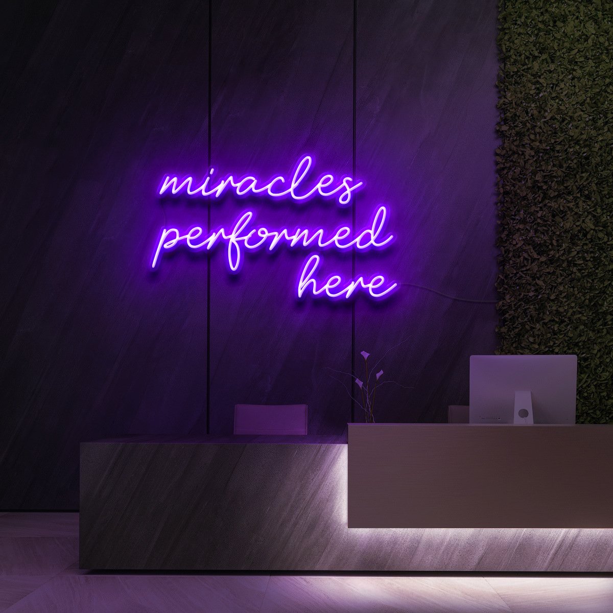 "Miracles Performed Here" Neon Sign for Beauty Salons & Cosmetic Studios 60cm (2ft) / Purple / LED Neon by Neon Icons