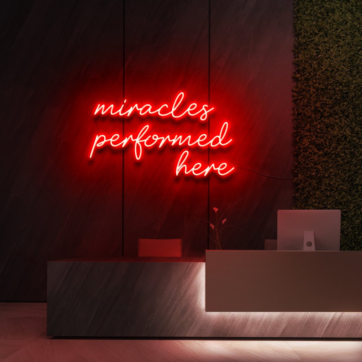 "Miracles Performed Here" Neon Sign for Beauty Salons & Cosmetic Studios 60cm (2ft) / Red / LED Neon by Neon Icons