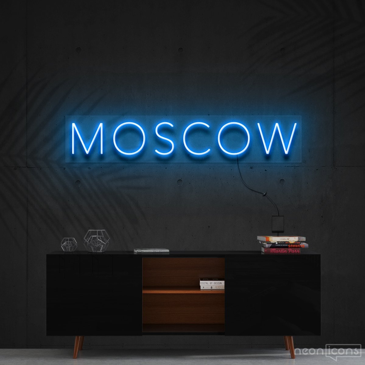 "Moscow" Neon Sign 60cm (2ft) / Ice Blue / Cut to Shape by Neon Icons