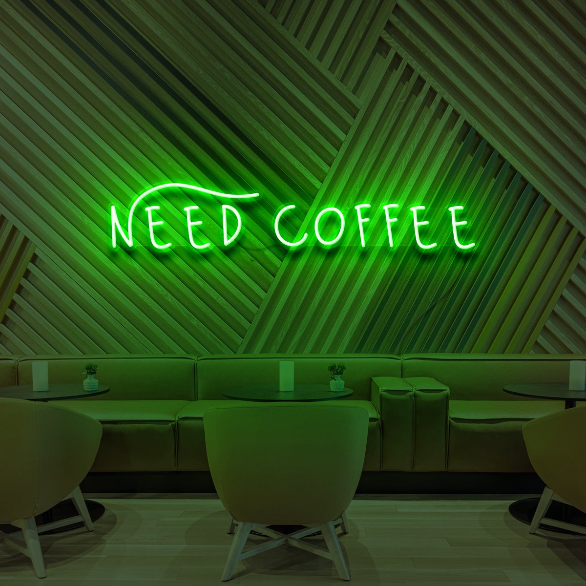 "Need Coffee" Neon Sign for Cafés 60cm (2ft) / Green / LED Neon by Neon Icons