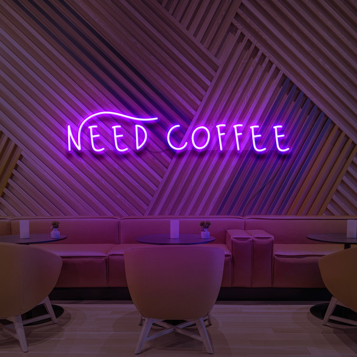 "Need Coffee" Neon Sign for Cafés 60cm (2ft) / Purple / LED Neon by Neon Icons
