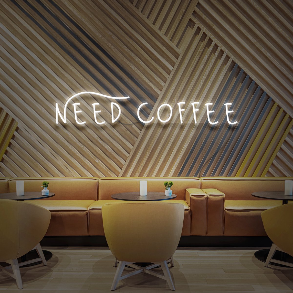 "Need Coffee" Neon Sign for Cafés 60cm (2ft) / White / LED Neon by Neon Icons