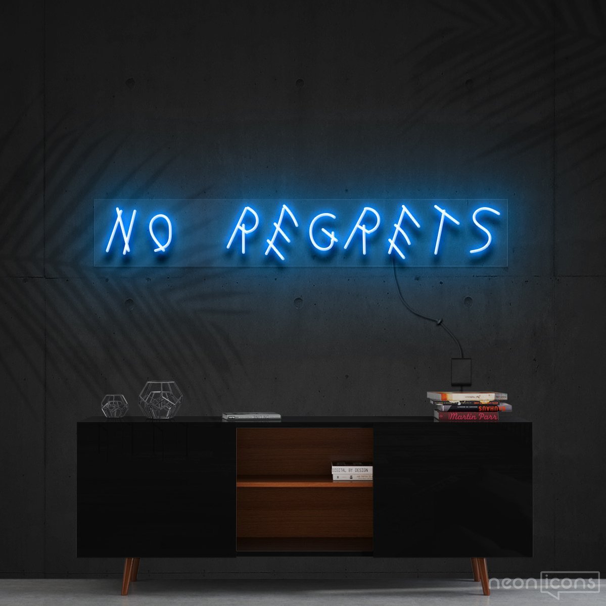 "No Regrets" Neon Sign 60cm (2ft) / Ice Blue / Cut to Shape by Neon Icons
