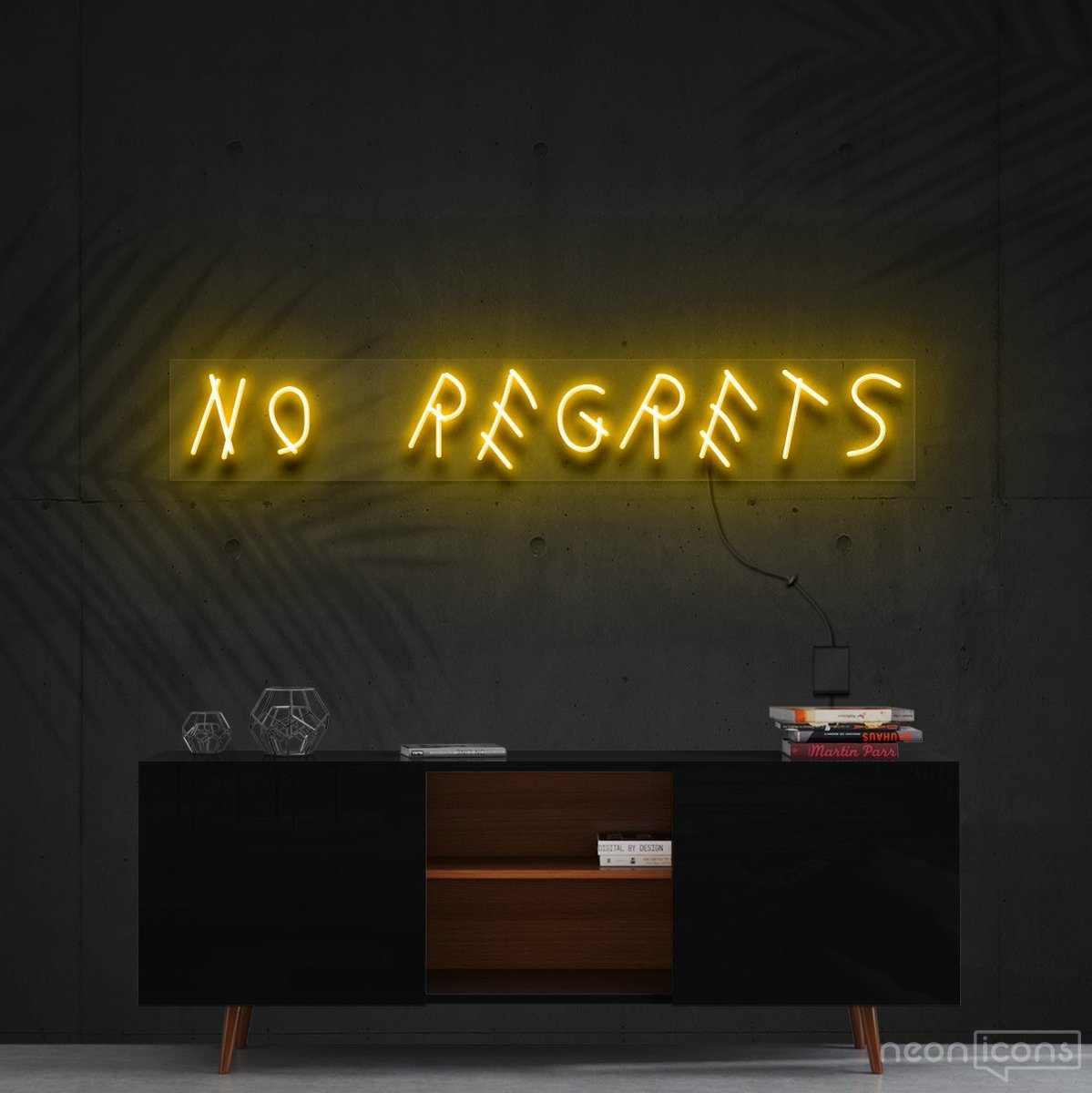 "No Regrets" Neon Sign 60cm (2ft) / Yellow / Cut to Shape by Neon Icons