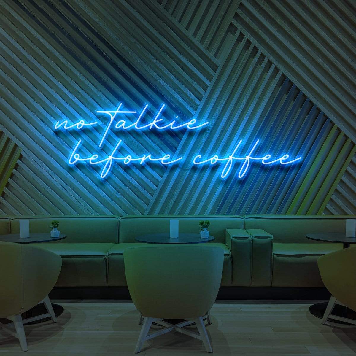 "No Talkie Before Coffee" Neon Sign for Cafés 90cm (3ft) / Ice Blue / LED Neon by Neon Icons
