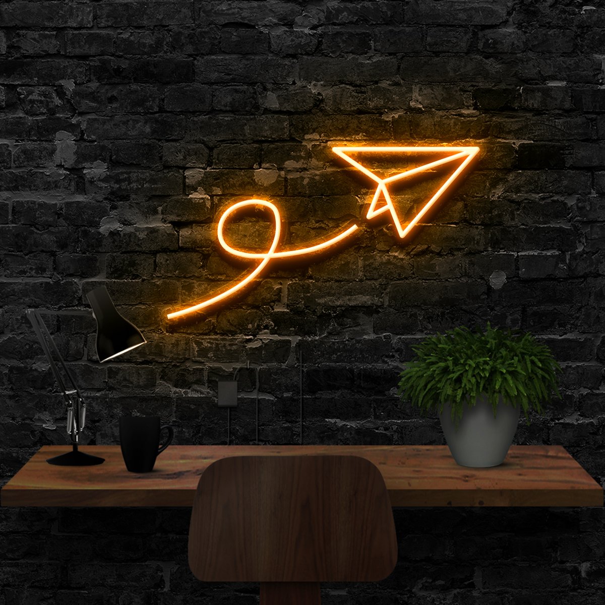 "Paper Plane" Neon Sign 40cm (1.3ft) / Orange / LED Neon by Neon Icons