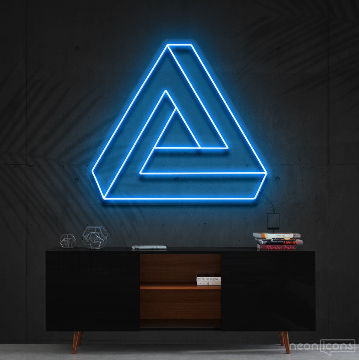 "Penrose Triangle" Neon Sign 60cm (2ft) / Ice Blue / Cut to Shape by Neon Icons