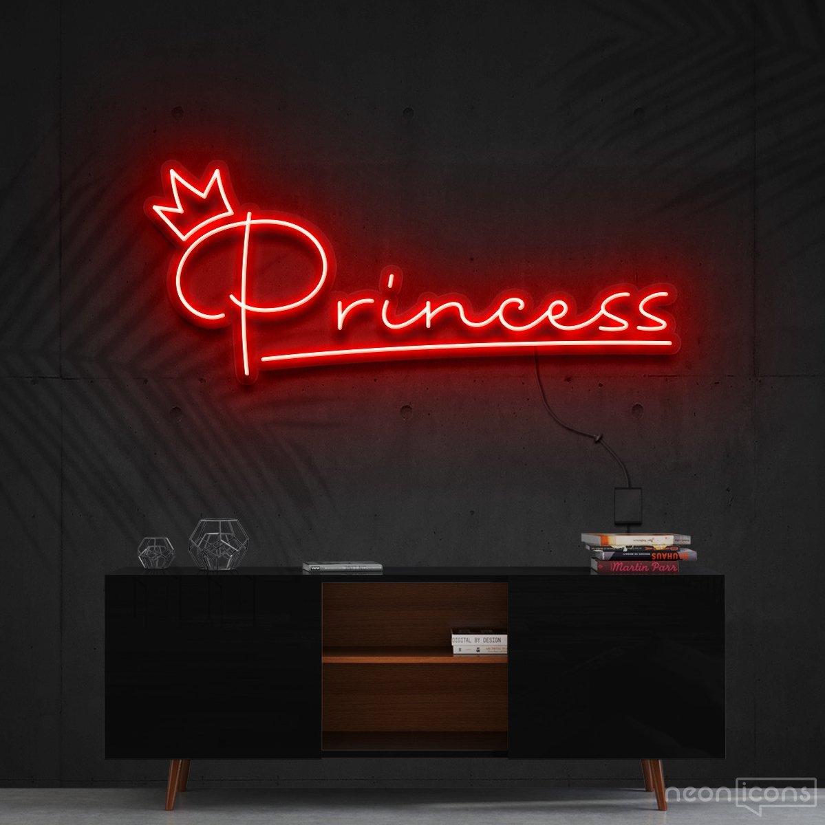 "Princess" Neon Sign 60cm (2ft) / Red / Cut to Shape by Neon Icons
