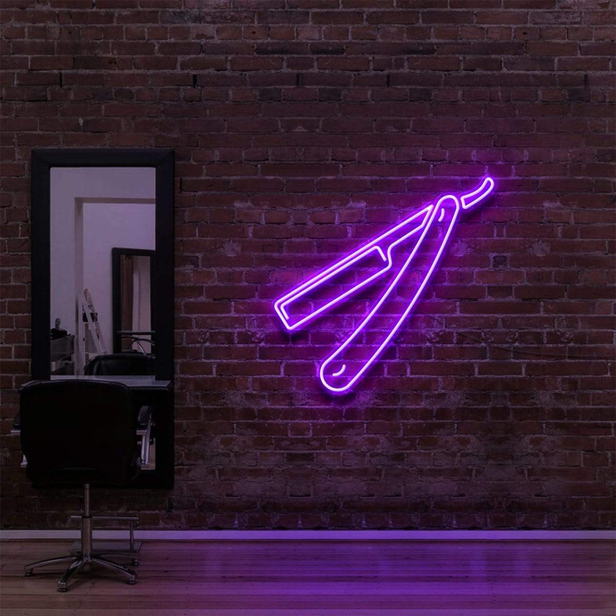 "Razor Blade" Neon Sign for Hair Salons & Barbershops 60cm (2ft) / Purple / LED Neon by Neon Icons