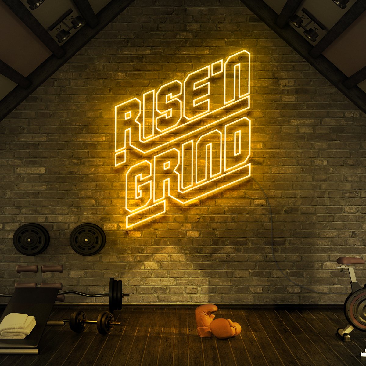 "Rise N' Grind" Neon Sign for Gyms & Fitness Studios 90cm (3ft) / Yellow / LED Neon by Neon Icons