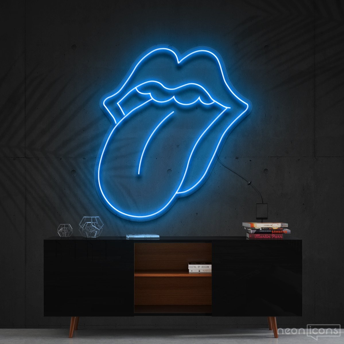 "Rolling Stones" Neon Sign 60cm (2ft) / Ice Blue / Cut to Shape by Neon Icons