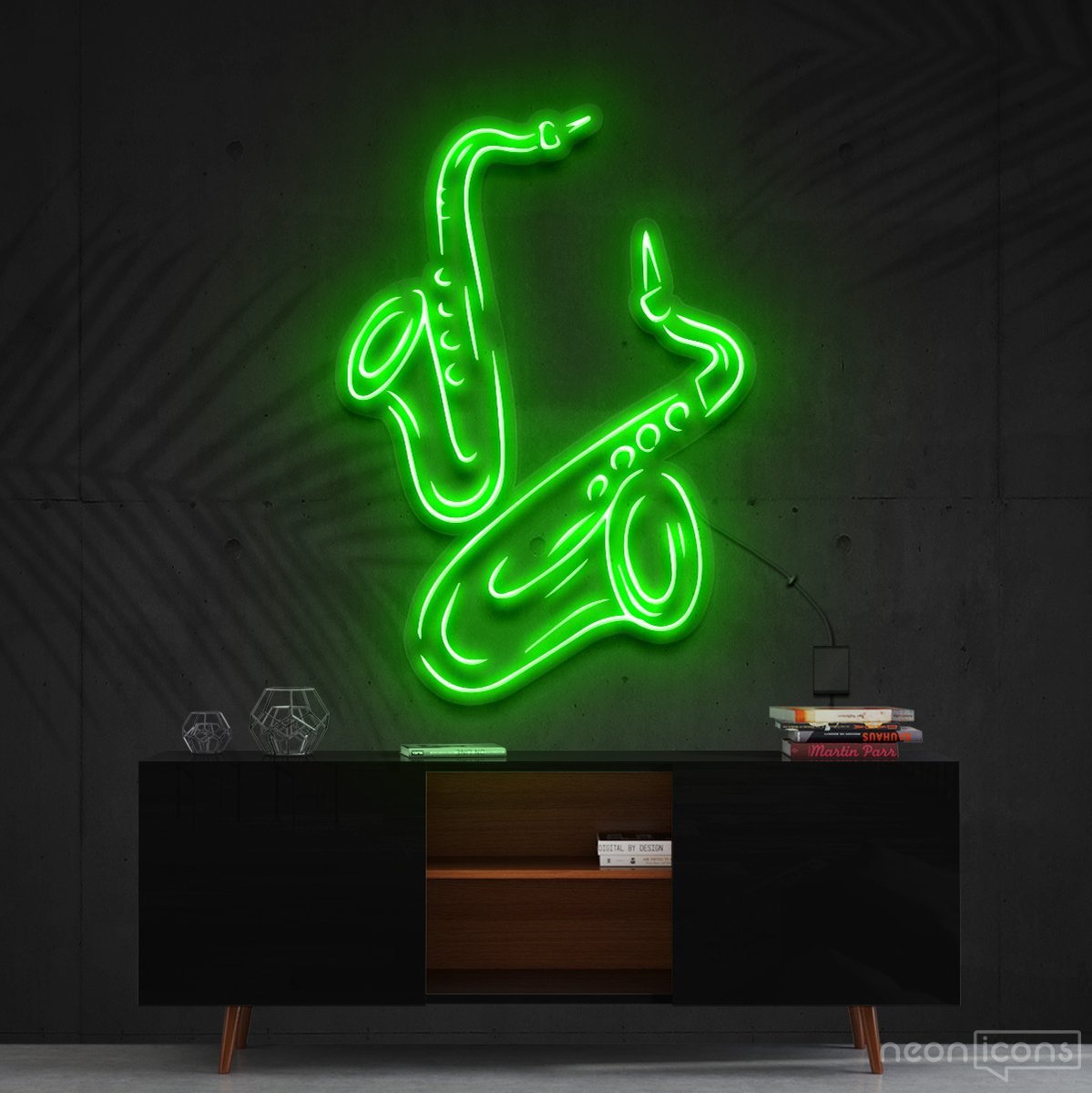 "Saxophones" Neon Sign 60cm (2ft) / Green / Cut to Shape by Neon Icons