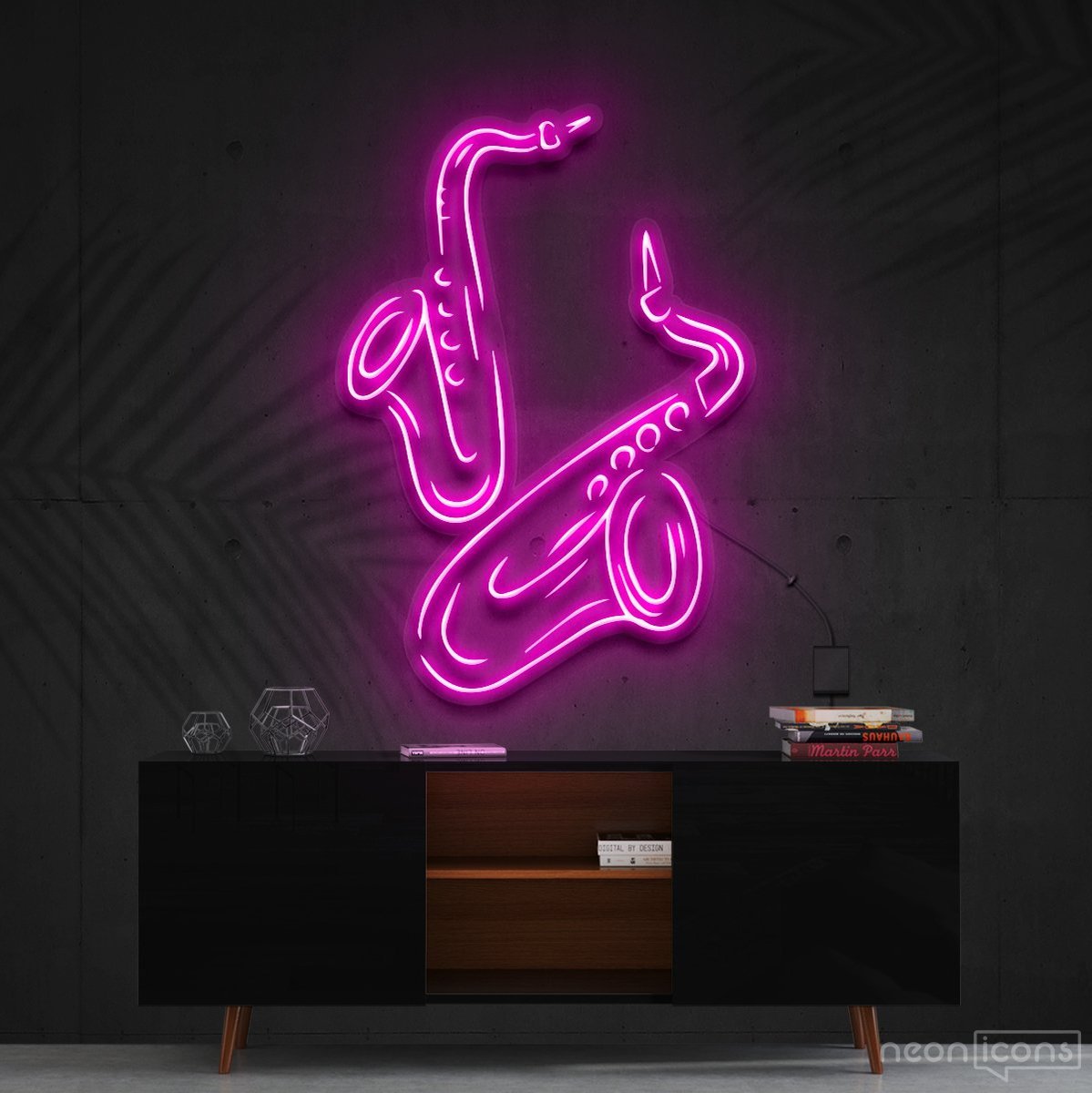 "Saxophones" Neon Sign 60cm (2ft) / Pink / Cut to Shape by Neon Icons