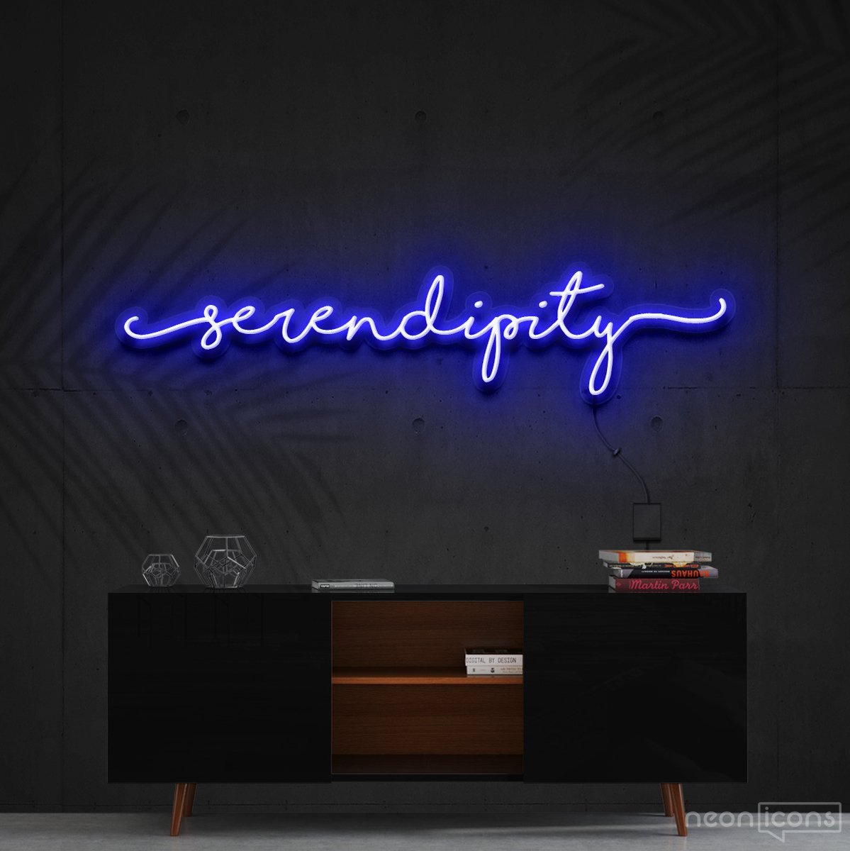 "Serendipity" Neon Sign 150cm (5ft) / Blue / Cut to Shape by Neon Icons