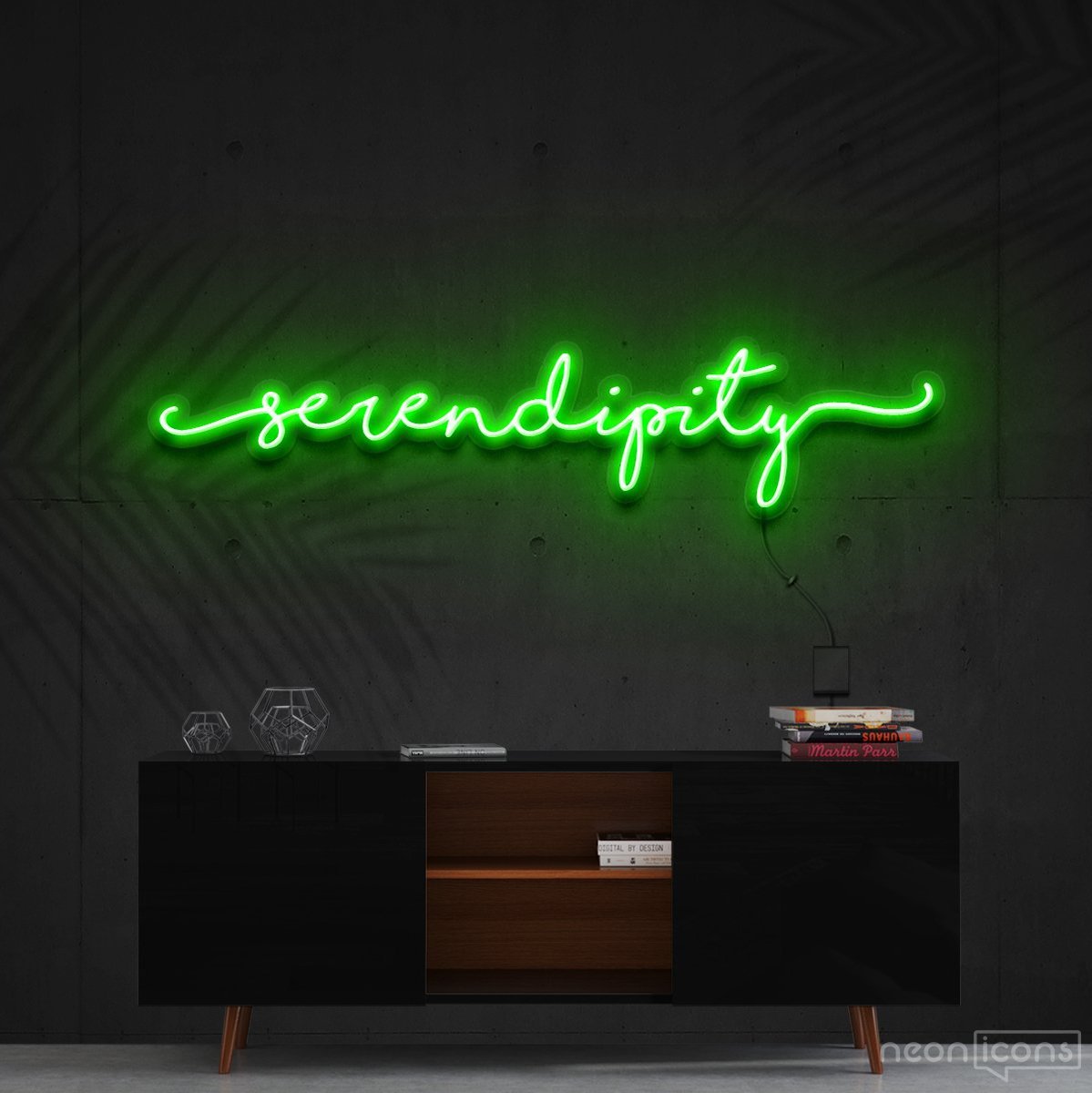 "Serendipity" Neon Sign 150cm (5ft) / Green / Cut to Shape by Neon Icons
