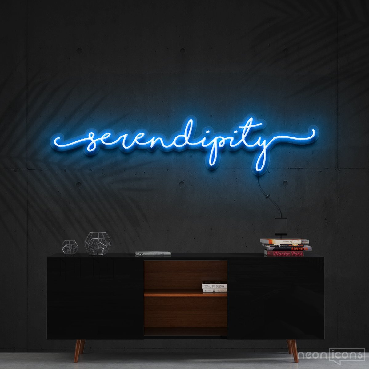 "Serendipity" Neon Sign 150cm (5ft) / Ice Blue / Cut to Shape by Neon Icons