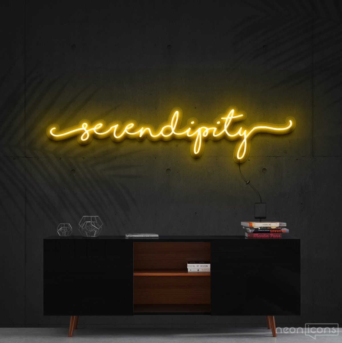 "Serendipity" Neon Sign 150cm (5ft) / Yellow / Cut to Shape by Neon Icons