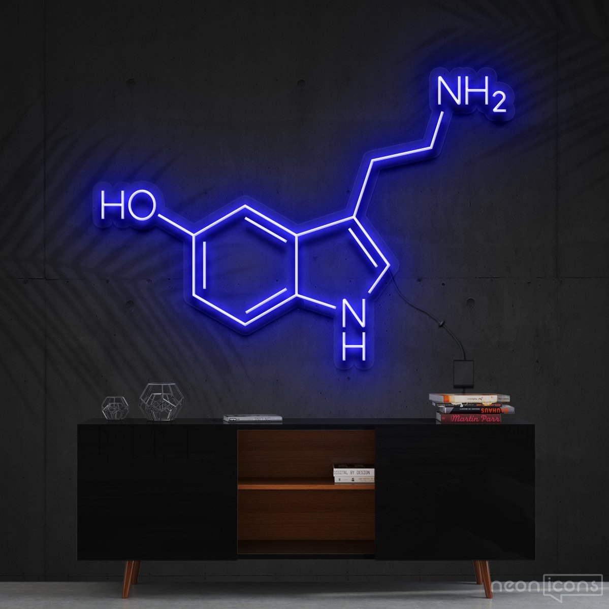 "Serotonin Molecule" Neon Sign 60cm (2ft) / Blue / Cut to Shape by Neon Icons