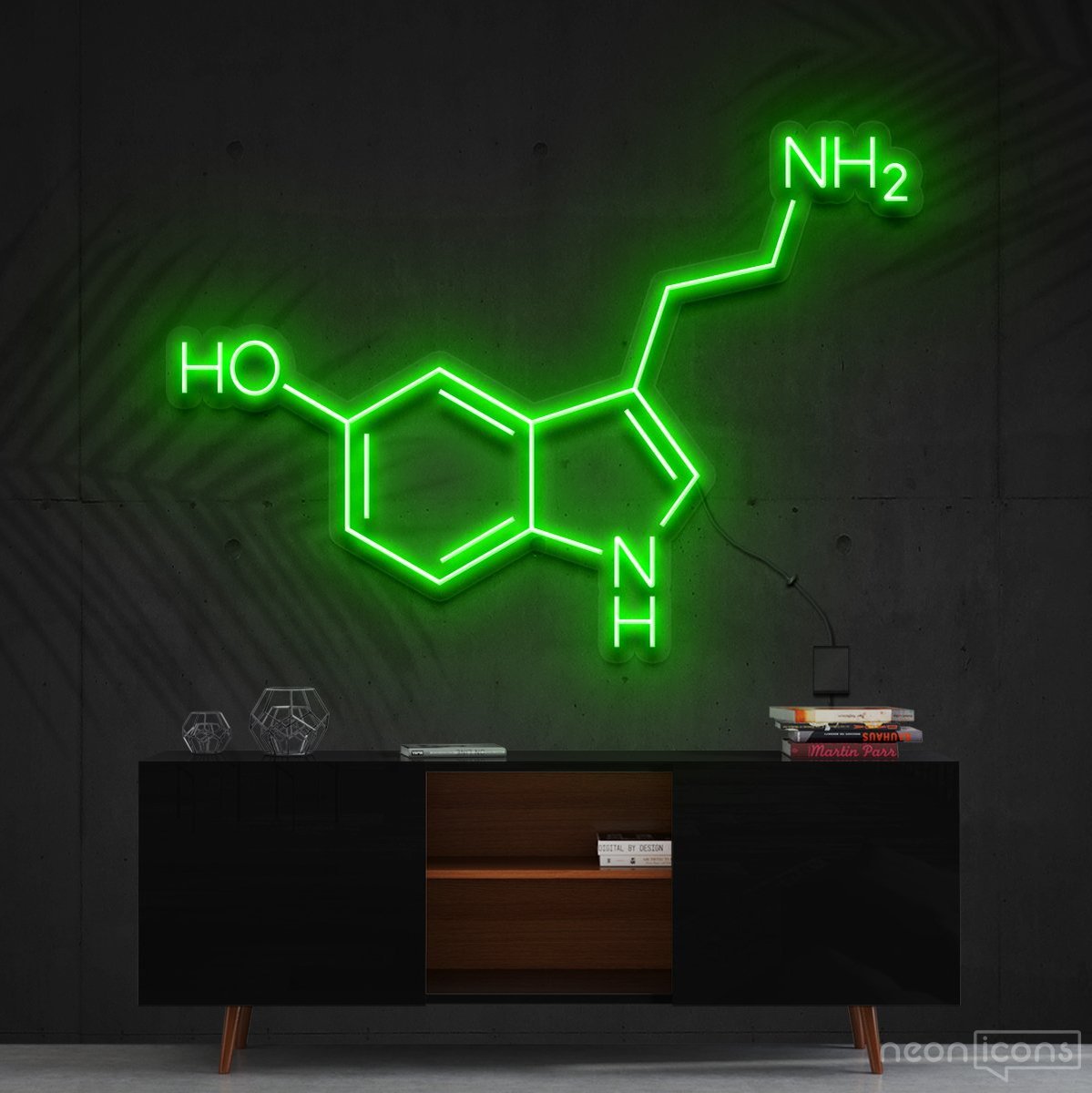 "Serotonin Molecule" Neon Sign 60cm (2ft) / Green / Cut to Shape by Neon Icons