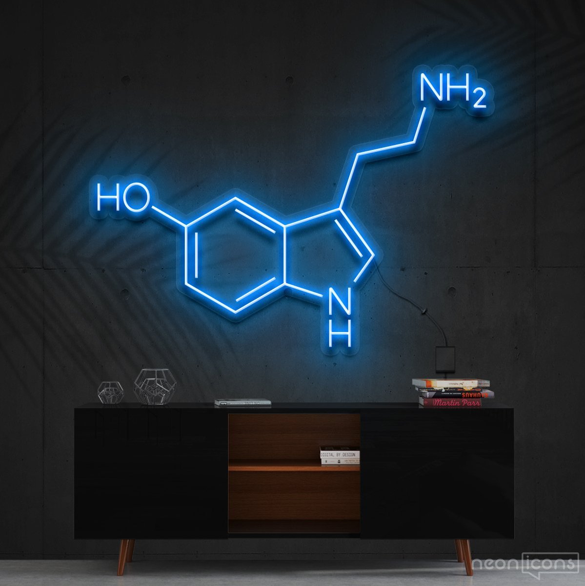"Serotonin Molecule" Neon Sign 60cm (2ft) / Ice Blue / Cut to Shape by Neon Icons