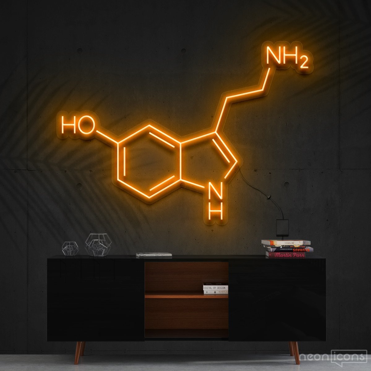 "Serotonin Molecule" Neon Sign 60cm (2ft) / Orange / Cut to Shape by Neon Icons