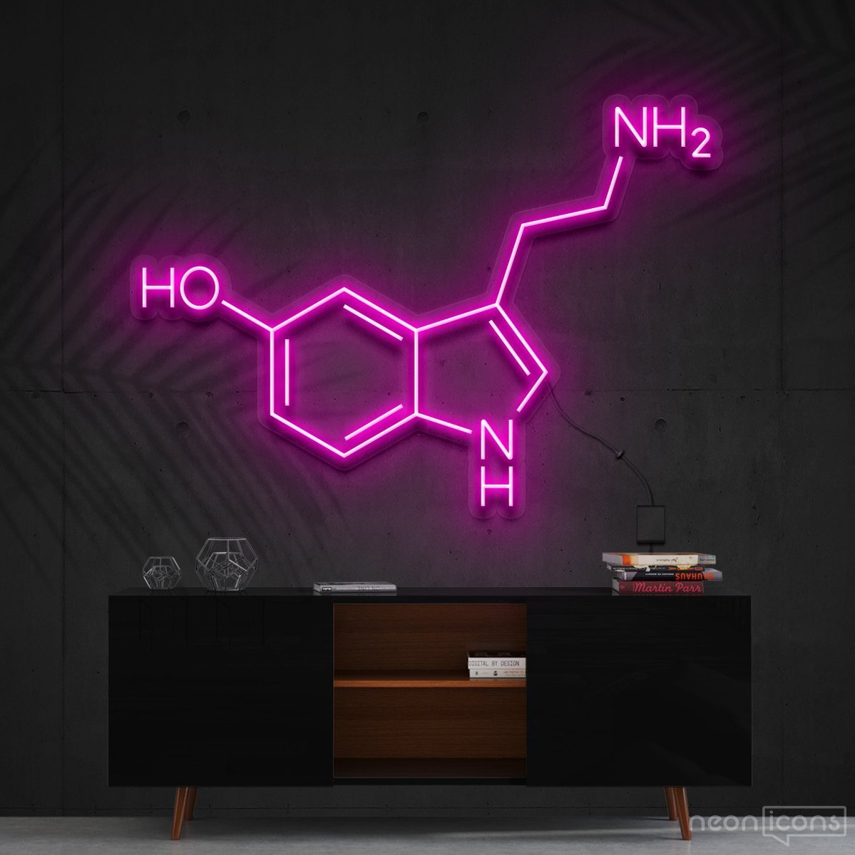 "Serotonin Molecule" Neon Sign 60cm (2ft) / Pink / Cut to Shape by Neon Icons
