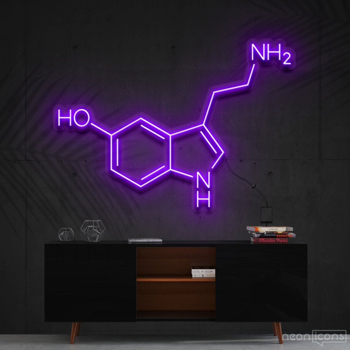 "Serotonin Molecule" Neon Sign 60cm (2ft) / Purple / Cut to Shape by Neon Icons