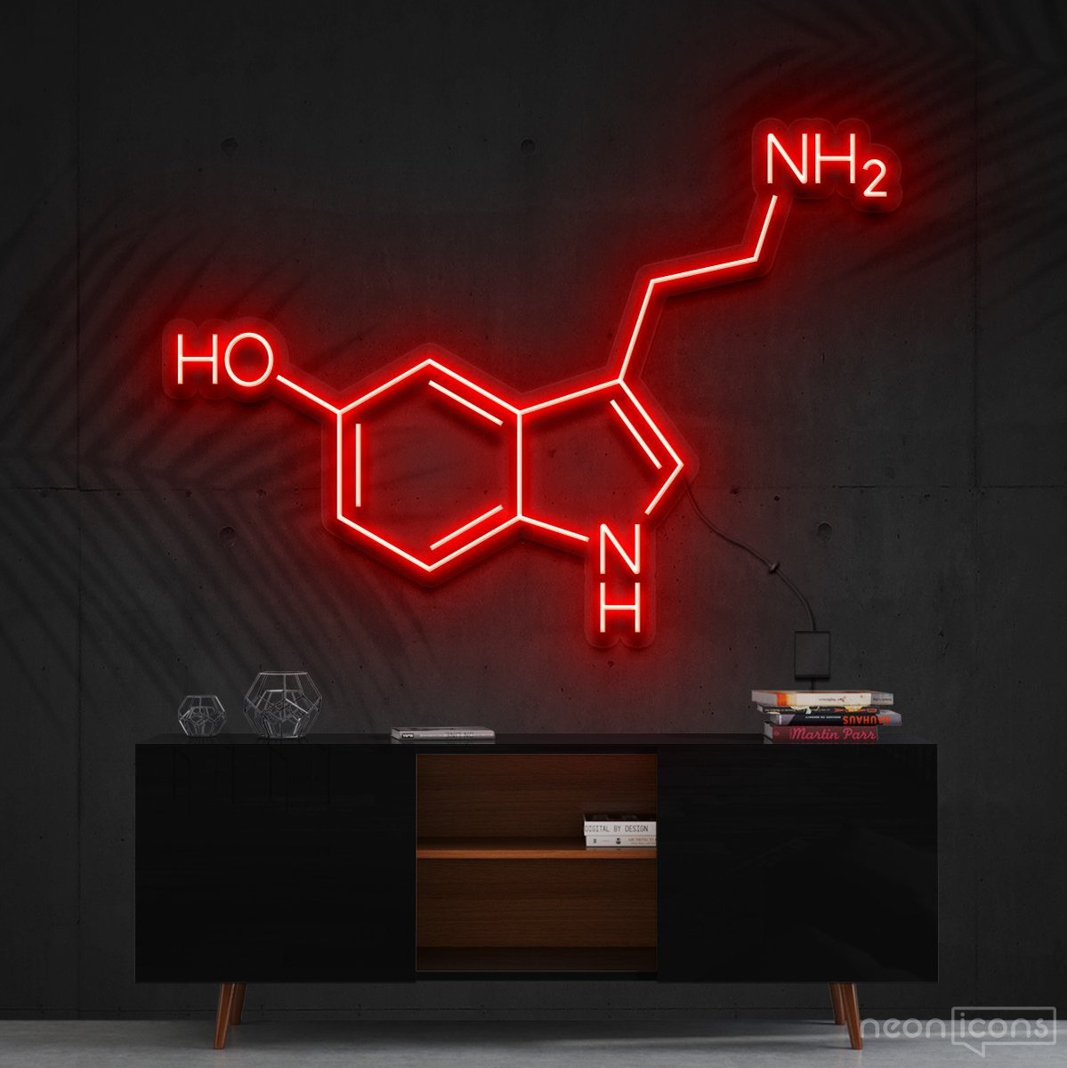 "Serotonin Molecule" Neon Sign 60cm (2ft) / Red / Cut to Shape by Neon Icons