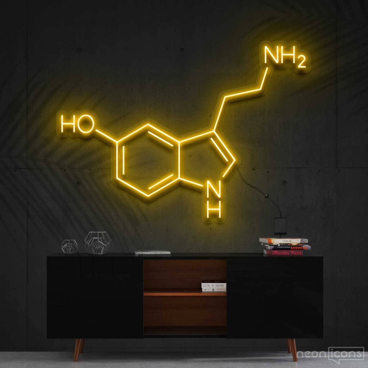 "Serotonin Molecule" Neon Sign 60cm (2ft) / Yellow / Cut to Shape by Neon Icons