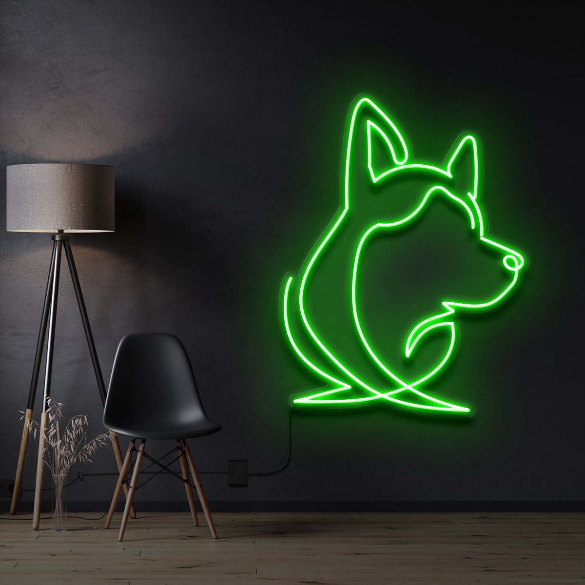 "Siberian Husky Face" Pet Neon Sign 60cm / Green / Cut to Shape by Neon Icons
