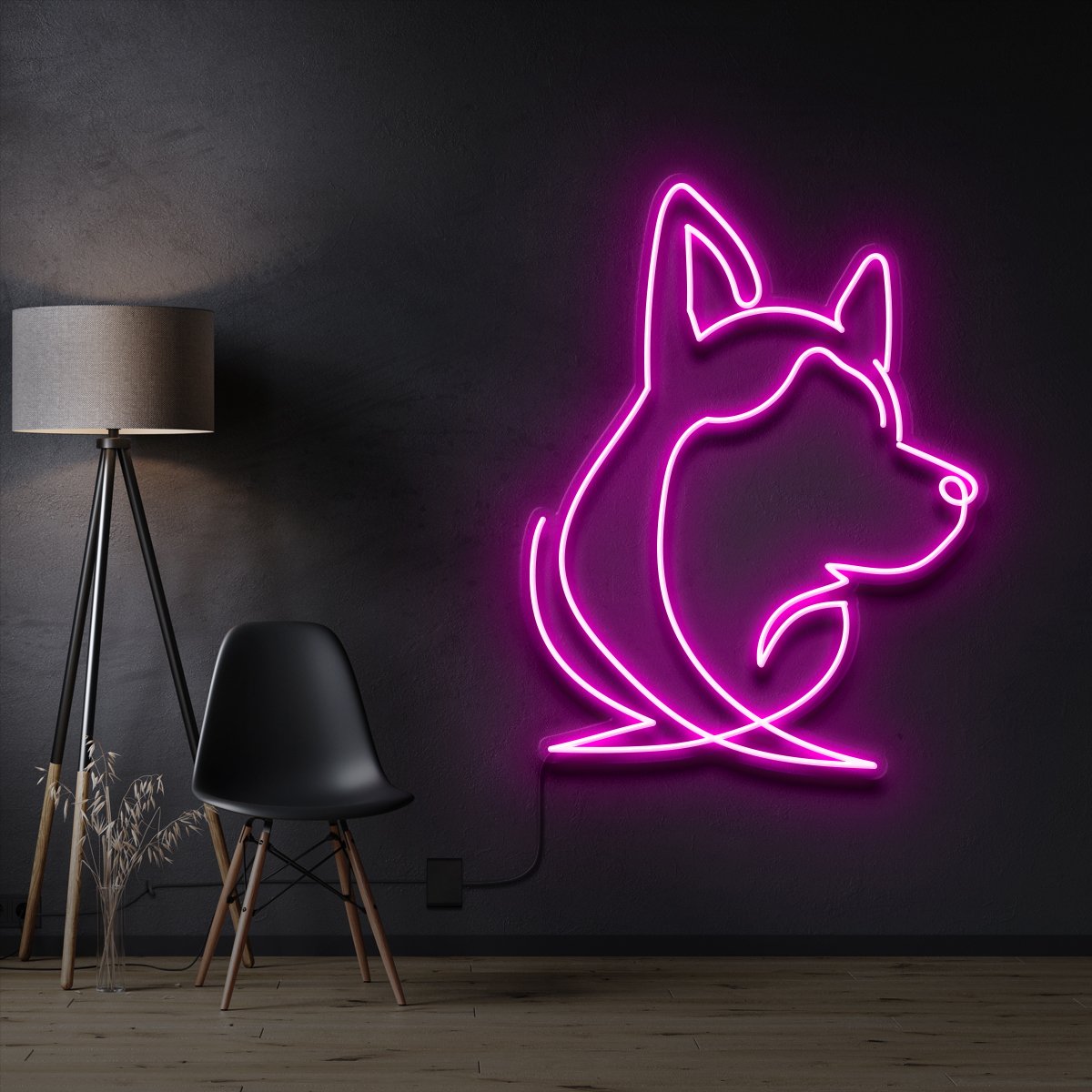 "Siberian Husky Face" Pet Neon Sign 60cm / Pink / Cut to Shape by Neon Icons