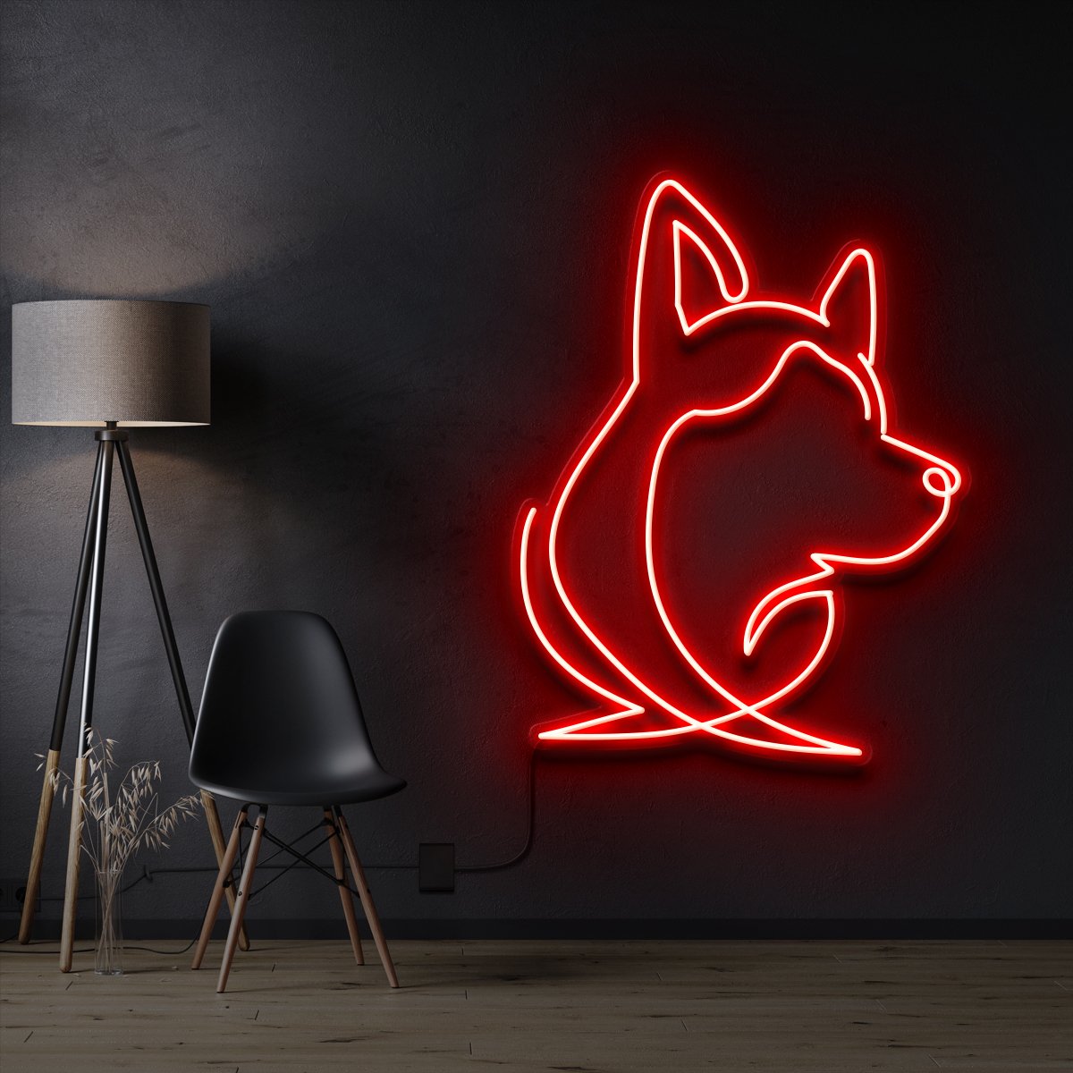 "Siberian Husky Face" Pet Neon Sign 60cm / Red / Cut to Shape by Neon Icons