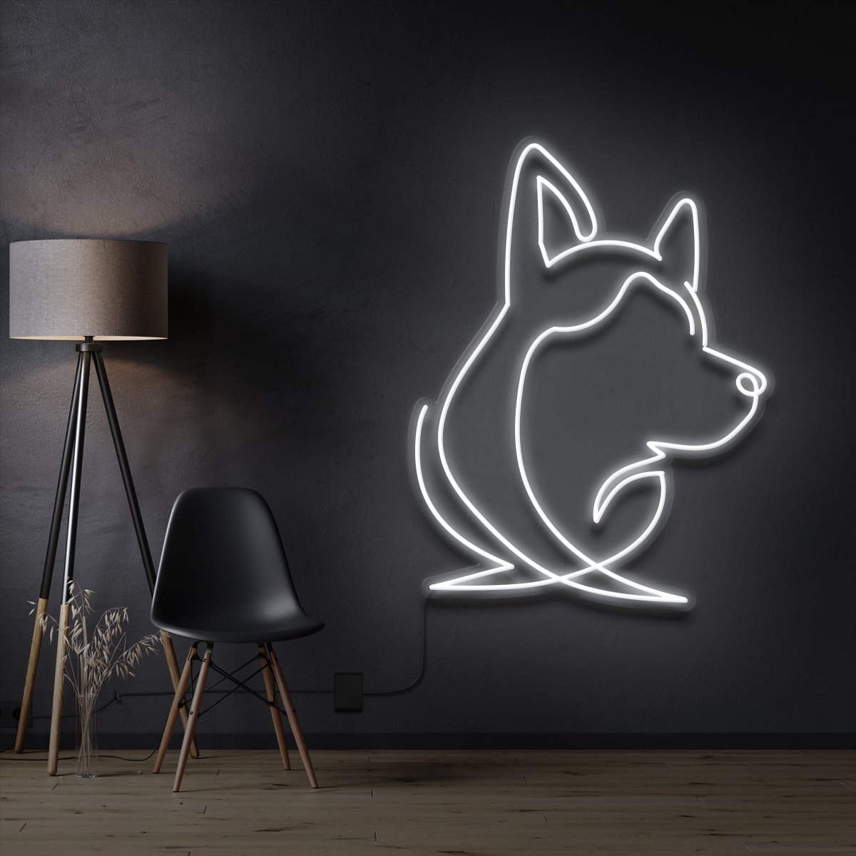"Siberian Husky Face" Pet Neon Sign 60cm / White / Cut to Shape by Neon Icons