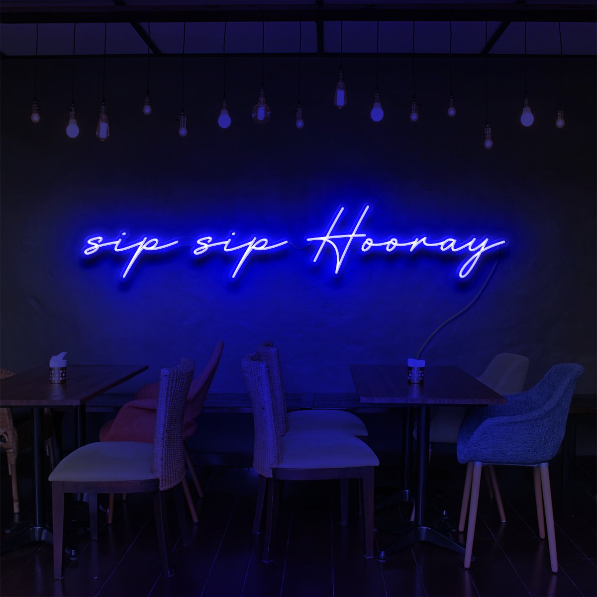 "Sip Sip Hooray" Neon Sign for Bars & Restaurants 90cm (3ft) / Blue / LED Neon by Neon Icons