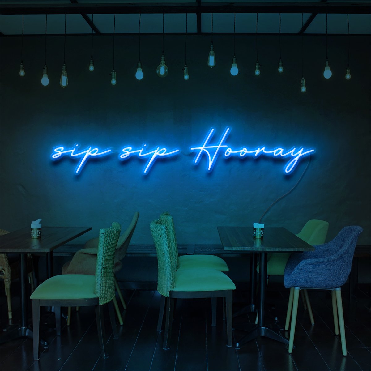 "Sip Sip Hooray" Neon Sign for Bars & Restaurants 90cm (3ft) / Ice Blue / LED Neon by Neon Icons