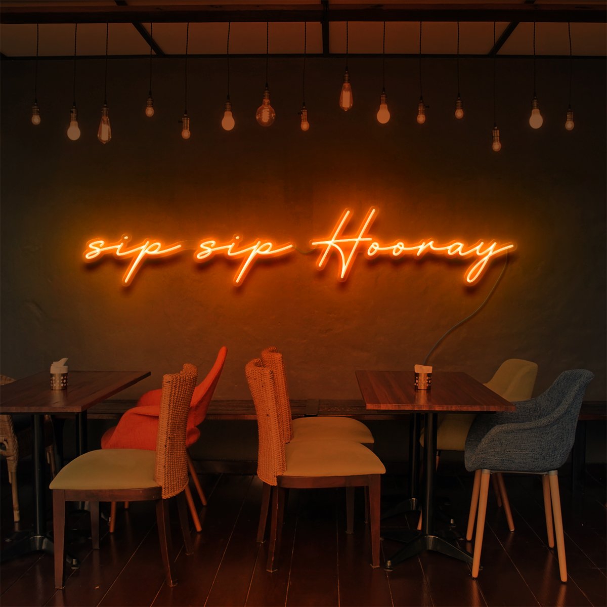 "Sip Sip Hooray" Neon Sign for Bars & Restaurants 90cm (3ft) / Orange / LED Neon by Neon Icons