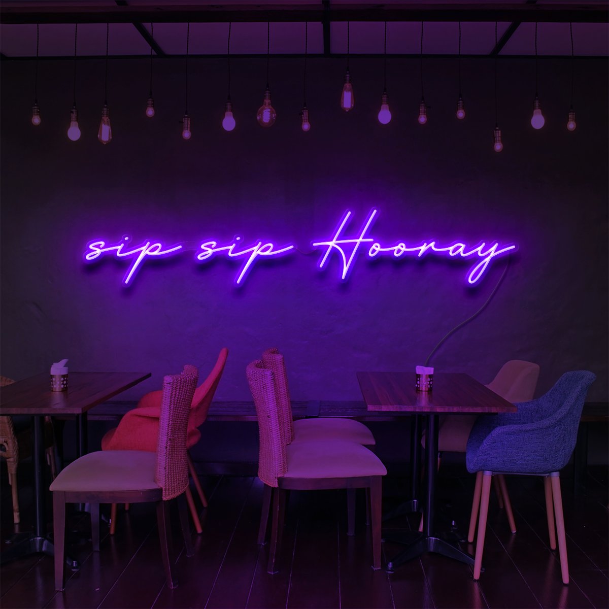 "Sip Sip Hooray" Neon Sign for Bars & Restaurants 90cm (3ft) / Purple / LED Neon by Neon Icons