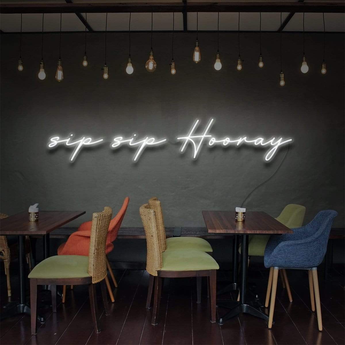 "Sip Sip Hooray" Neon Sign for Bars & Restaurants 90cm (3ft) / White / LED Neon by Neon Icons