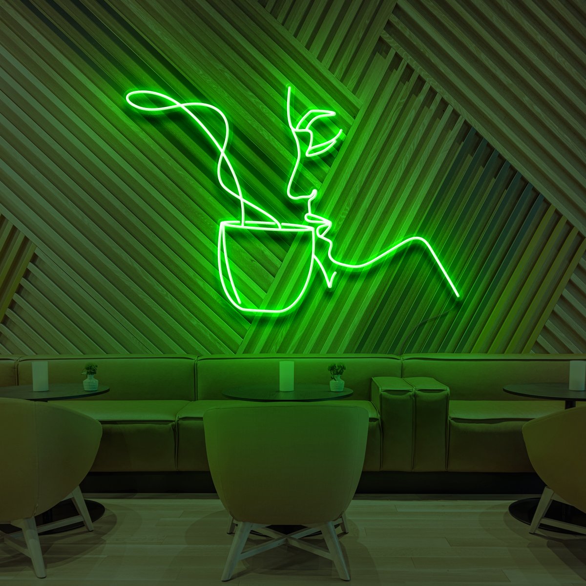 "Sipping Tea" Neon Sign for Cafés 60cm (2ft) / Green / LED Neon by Neon Icons