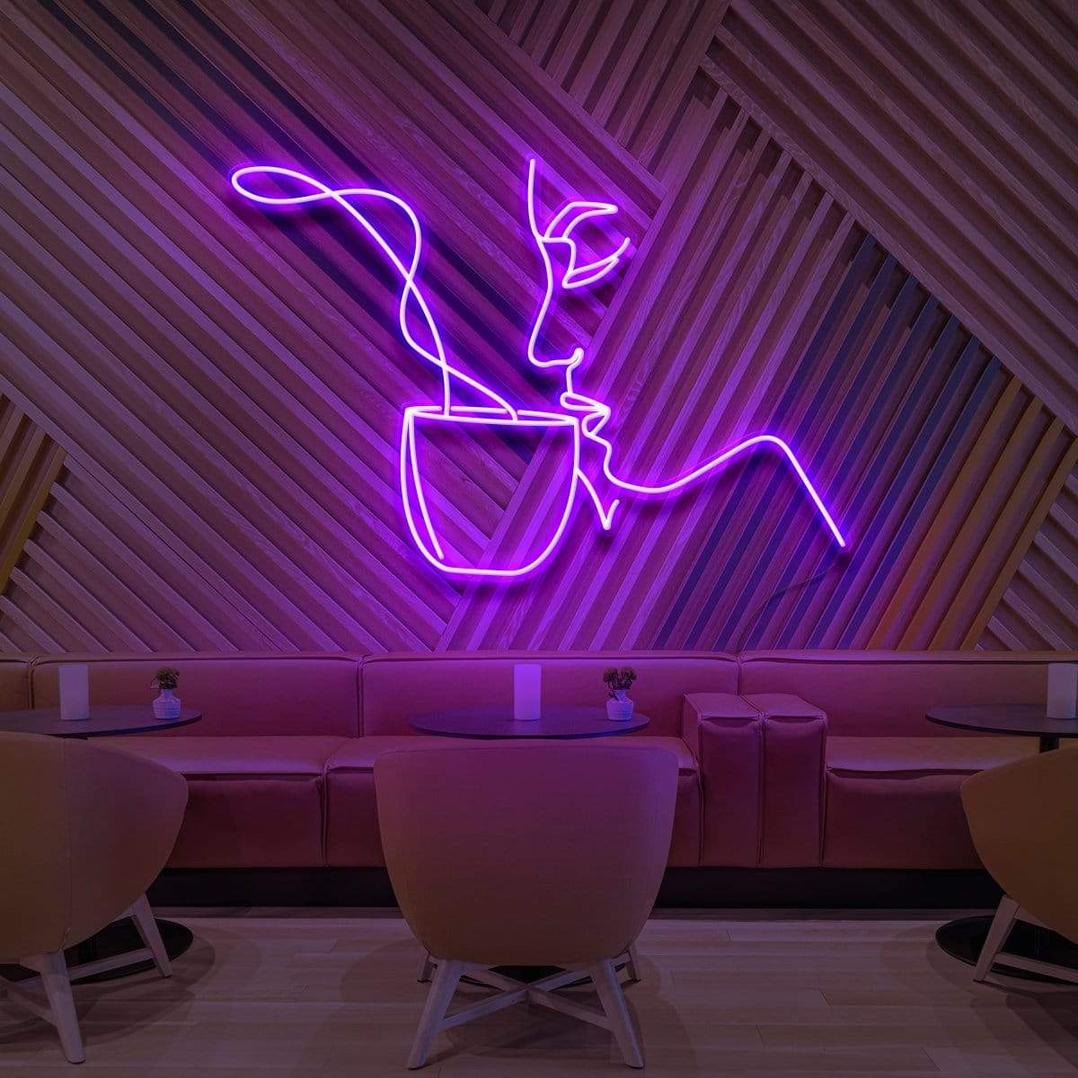 "Sipping Tea" Neon Sign for Cafés 60cm (2ft) / Purple / LED Neon by Neon Icons