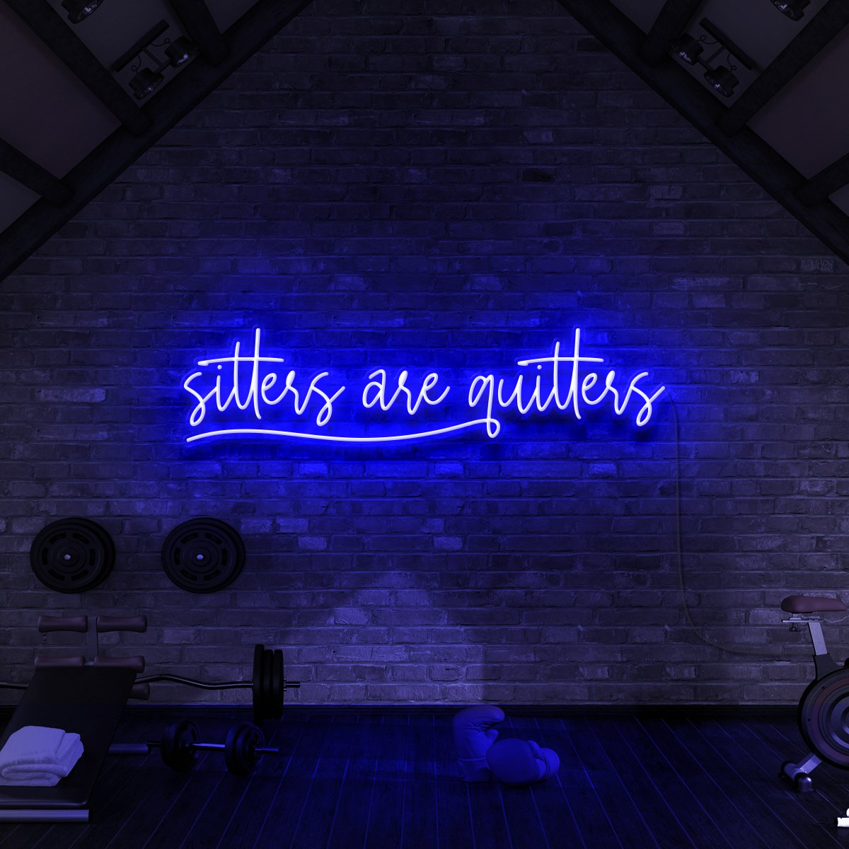 "Sitters Are Quitters" Neon Sign for Gyms & Fitness Studios 90cm (3ft) / Blue / LED Neon by Neon Icons