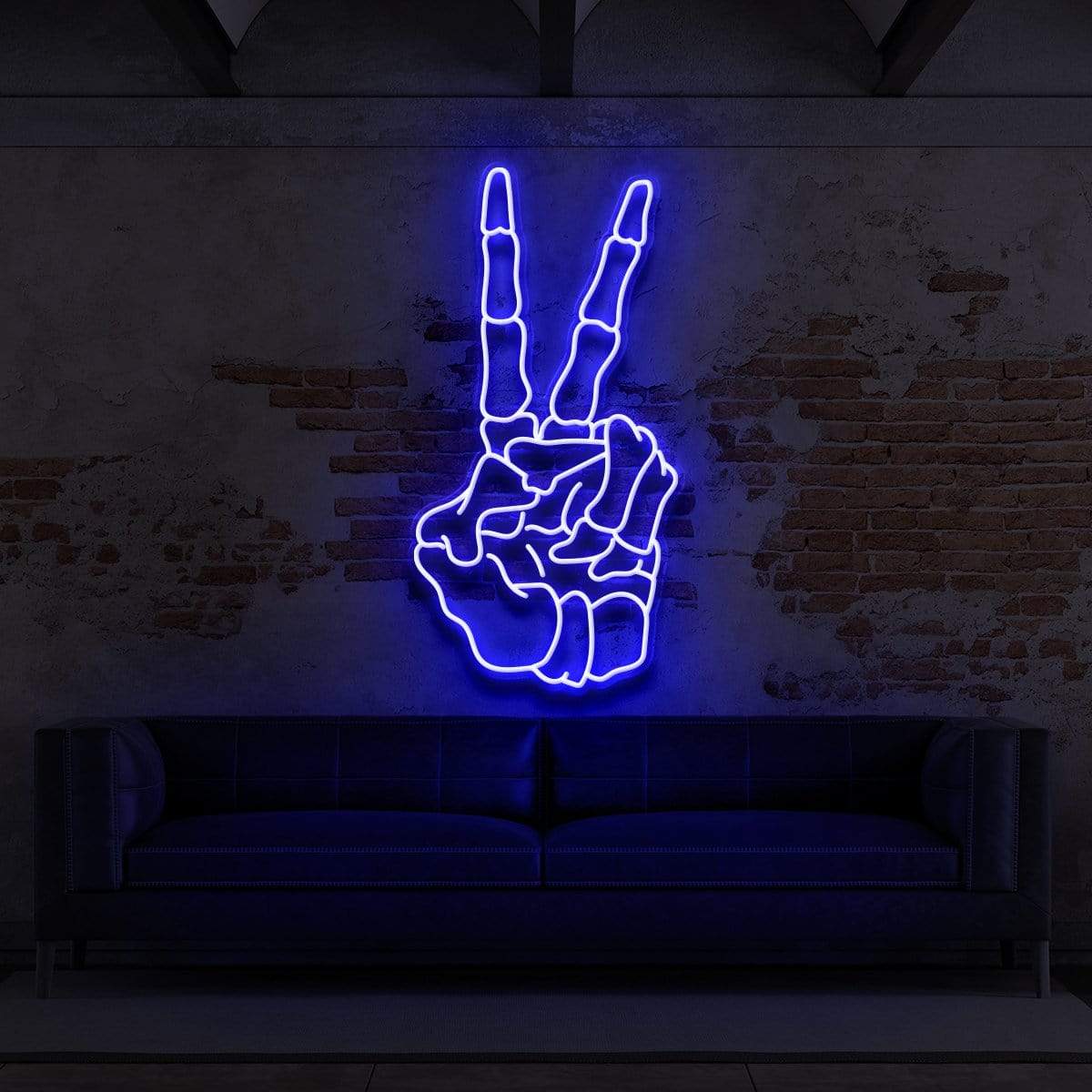 "Skeleton Peace Sign" Neon Sign for Tattoo Parlours 60cm (2ft) / Blue / LED Neon by Neon Icons