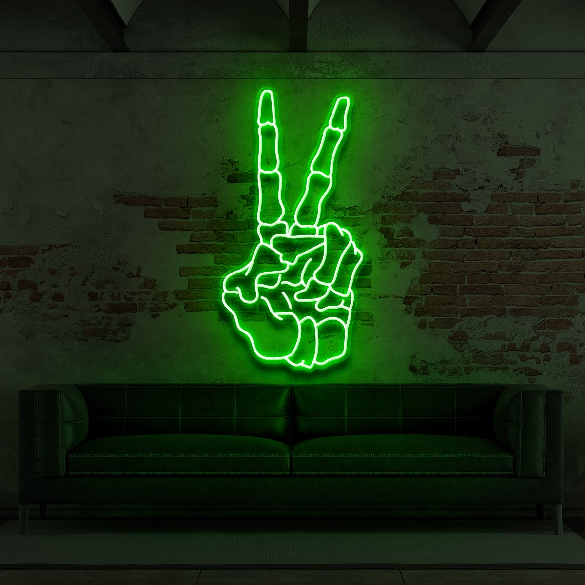 "Skeleton Peace Sign" Neon Sign for Tattoo Parlours 60cm (2ft) / Green / LED Neon by Neon Icons